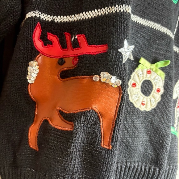 Ugly Christmas Sweater Black with Sparkly Embellishments Vintage L - Picture 8 of 15